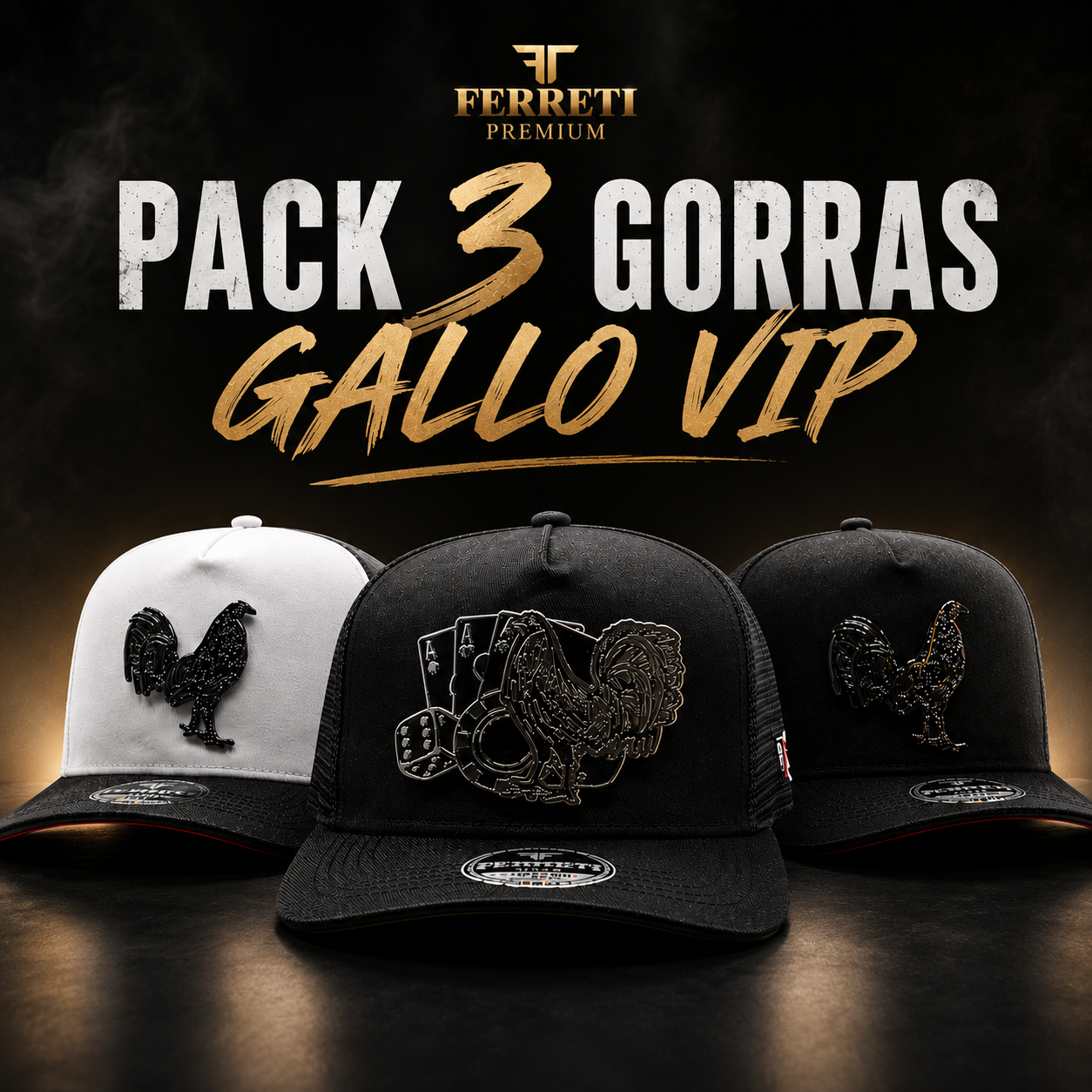 Pack 3 Gorras - Gallo VIP  - FERRETI HATS PREMIUM
