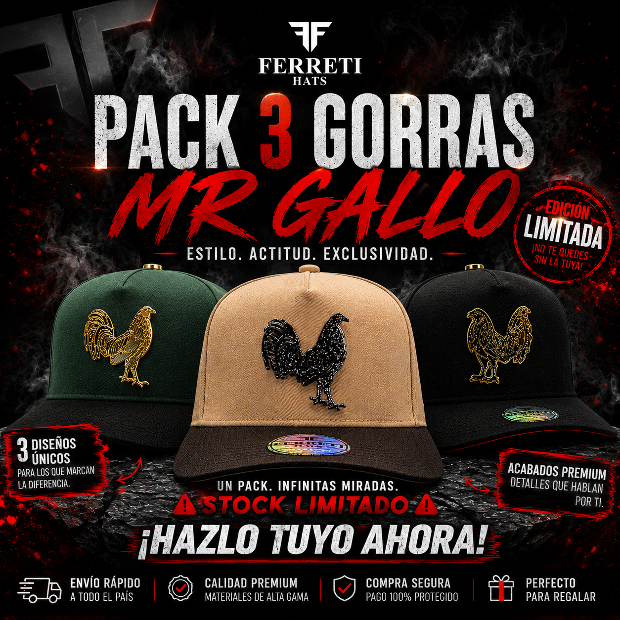 3-Pack Caps - Mr. Gallo - FERRETI HATS PREMIUM