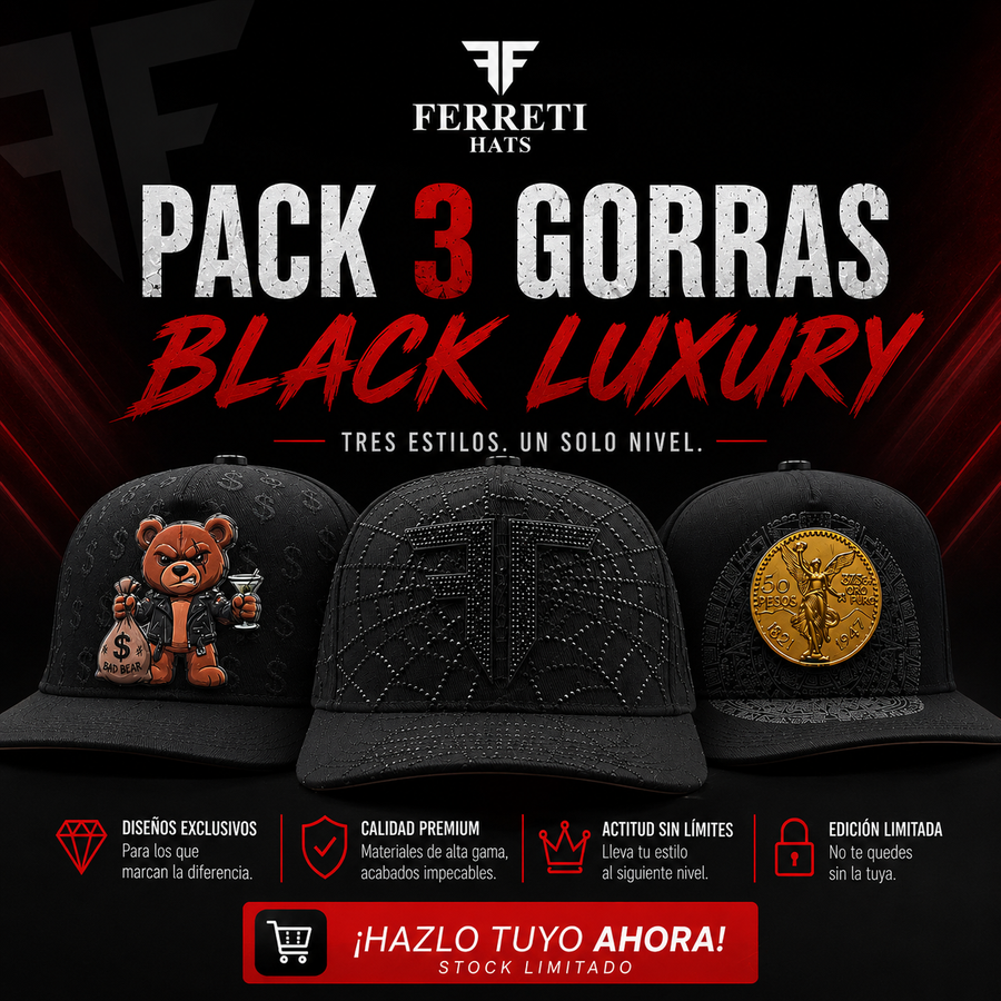 Pack 3 Gorras - Black Luxury - FERRETI HATS PREMIUM