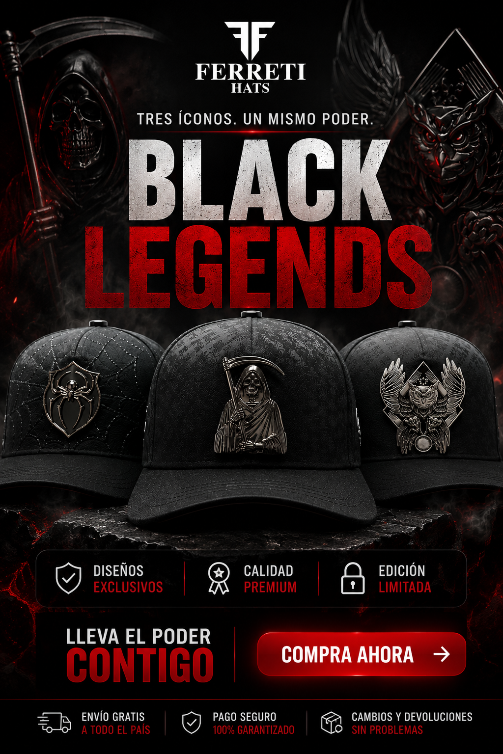 Pack 3 Gorras - Black Legends - FERRETI HATS PREMIUM