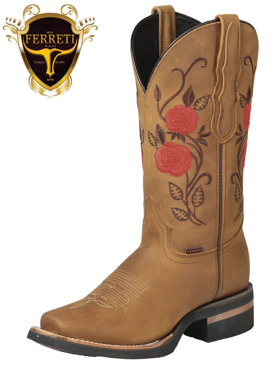 Bota Vaquera FERRETI Premium para Dama Original Horma Rodeo FER-DAM13 Miel