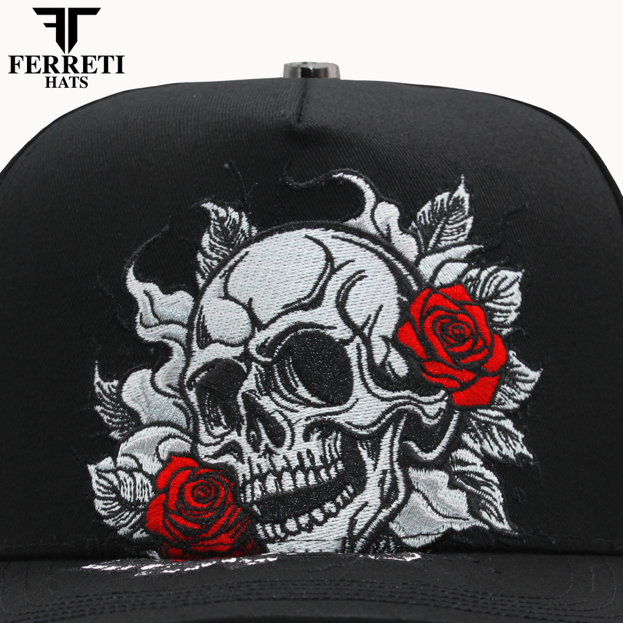 FERRETI HATS PREMIUM FT161 Skull & Rose Baseball Cap For Men