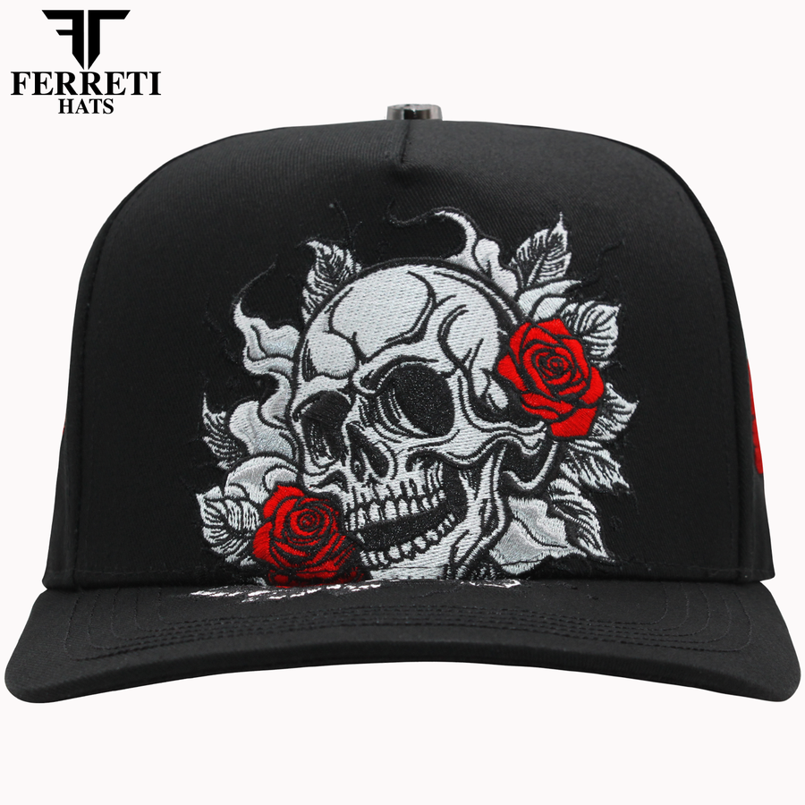 FERRETI HATS PREMIUM FT161 Skull & Rose Baseball Cap For Men