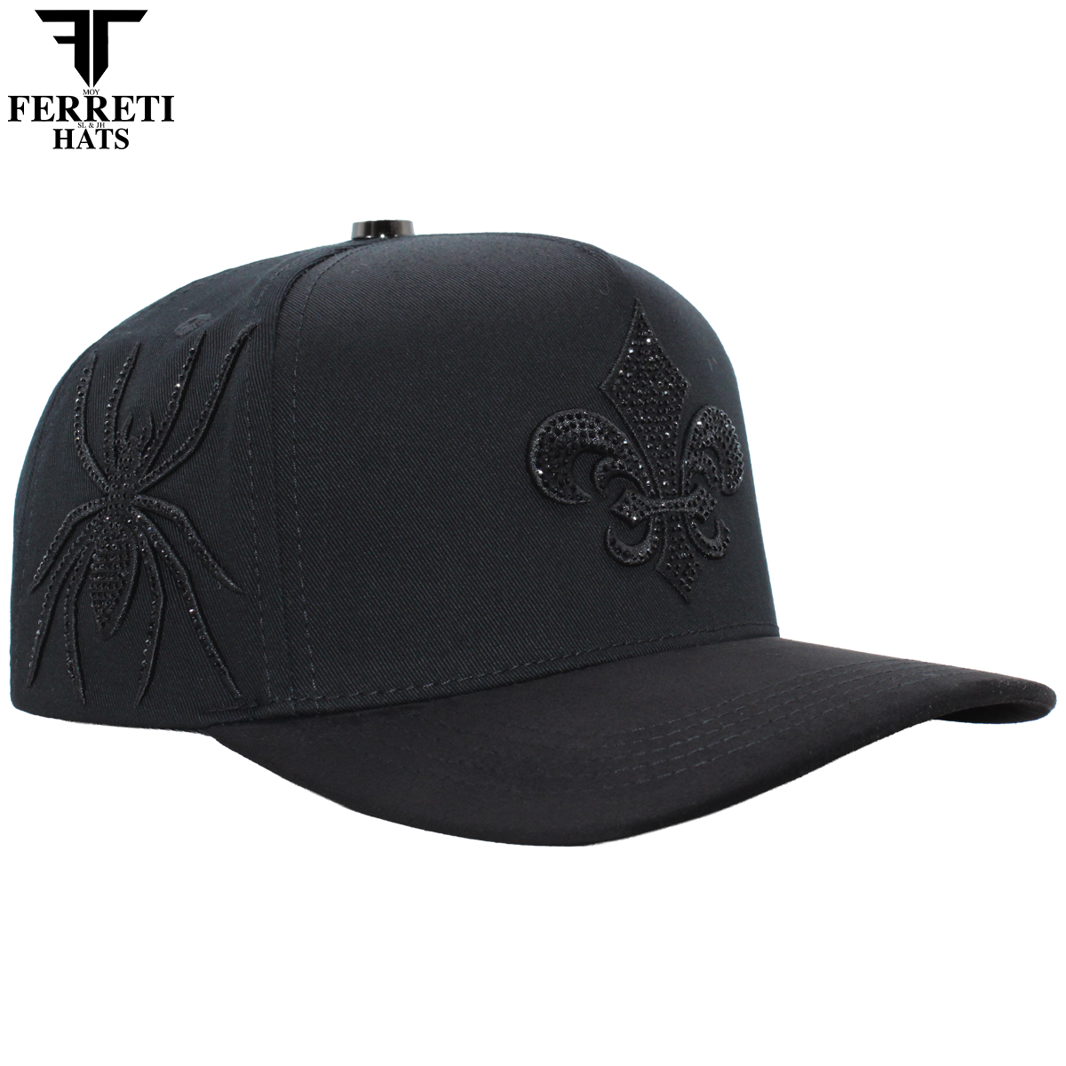 FERRETI HATS PREMIUM FT177 Black Fleur Baseball Cap For Men