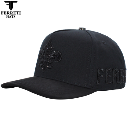 FERRETI HATS PREMIUM FT177 Black Fleur Baseball Cap For Men
