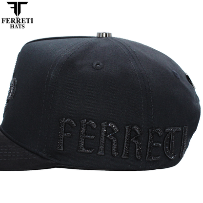 FERRETI HATS PREMIUM FT177 Black Fleur Baseball Cap For Men