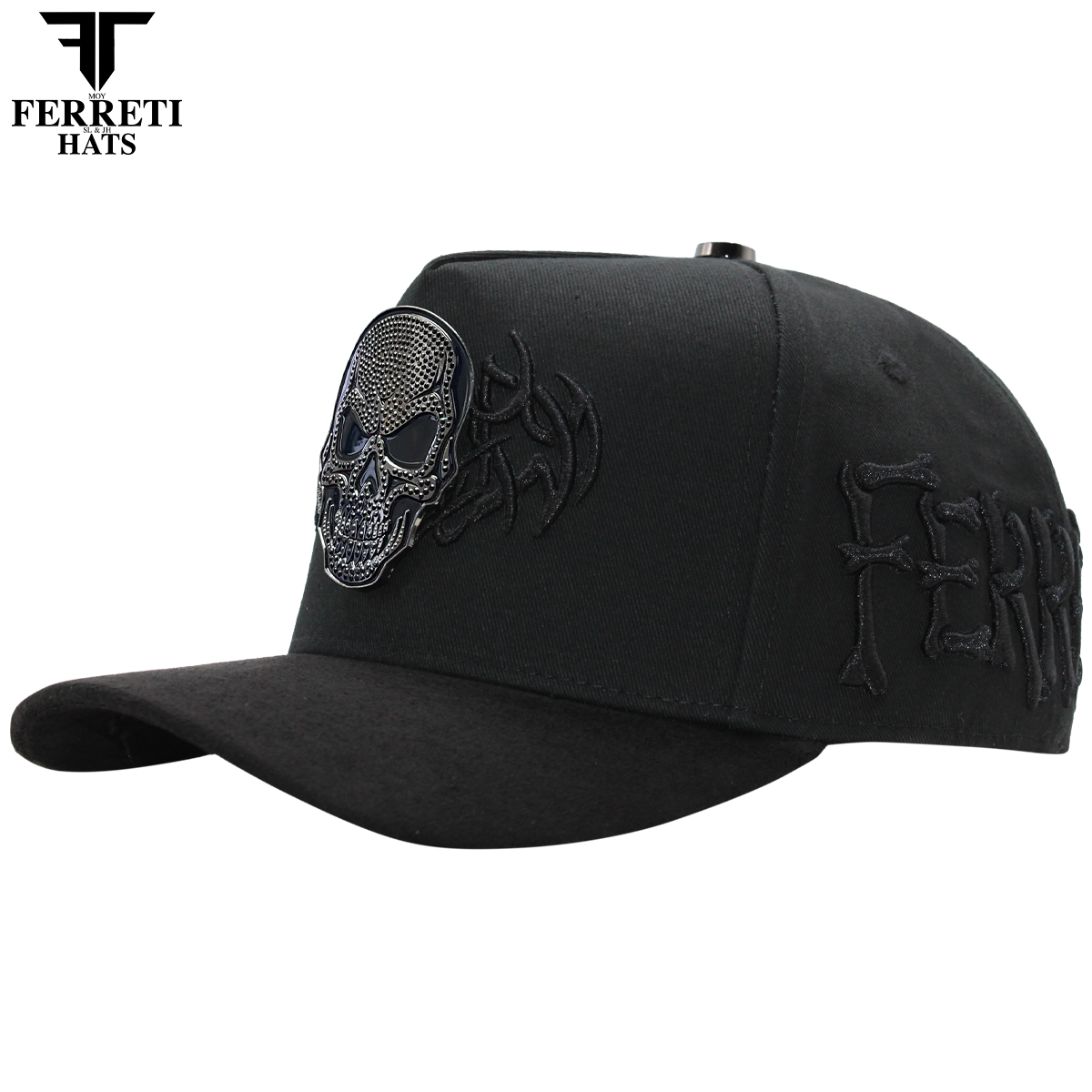 FERRETI HATS PREMIUM FT186 Diamond Skull Baseball Cap For Men