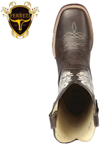 Bota Vaquera FERRETI Premium para Dama Original Horma Bulldog MARTHA Choco