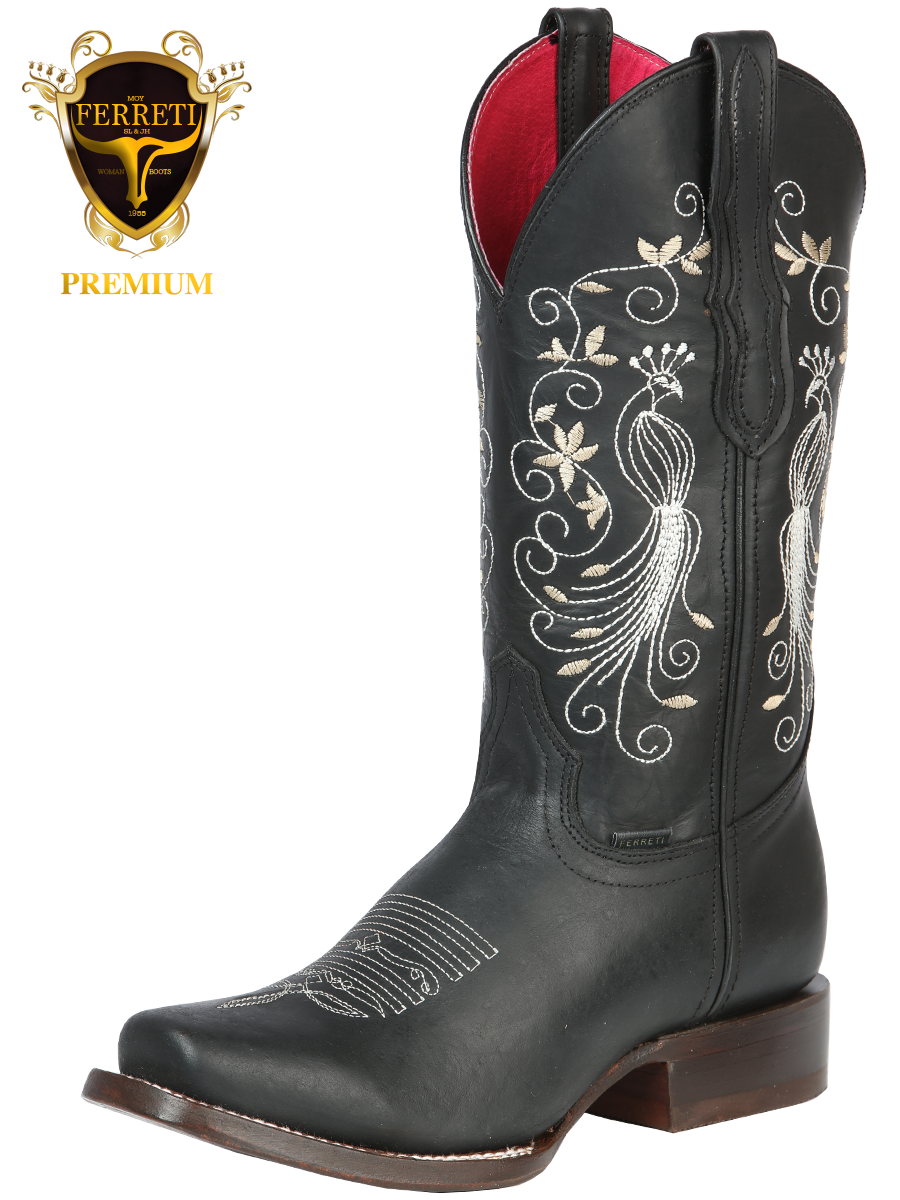 Bota Vaquera FERRETI PREMIUM para Dama Original Horma Rodeo FER-DAM-3-3 Negra