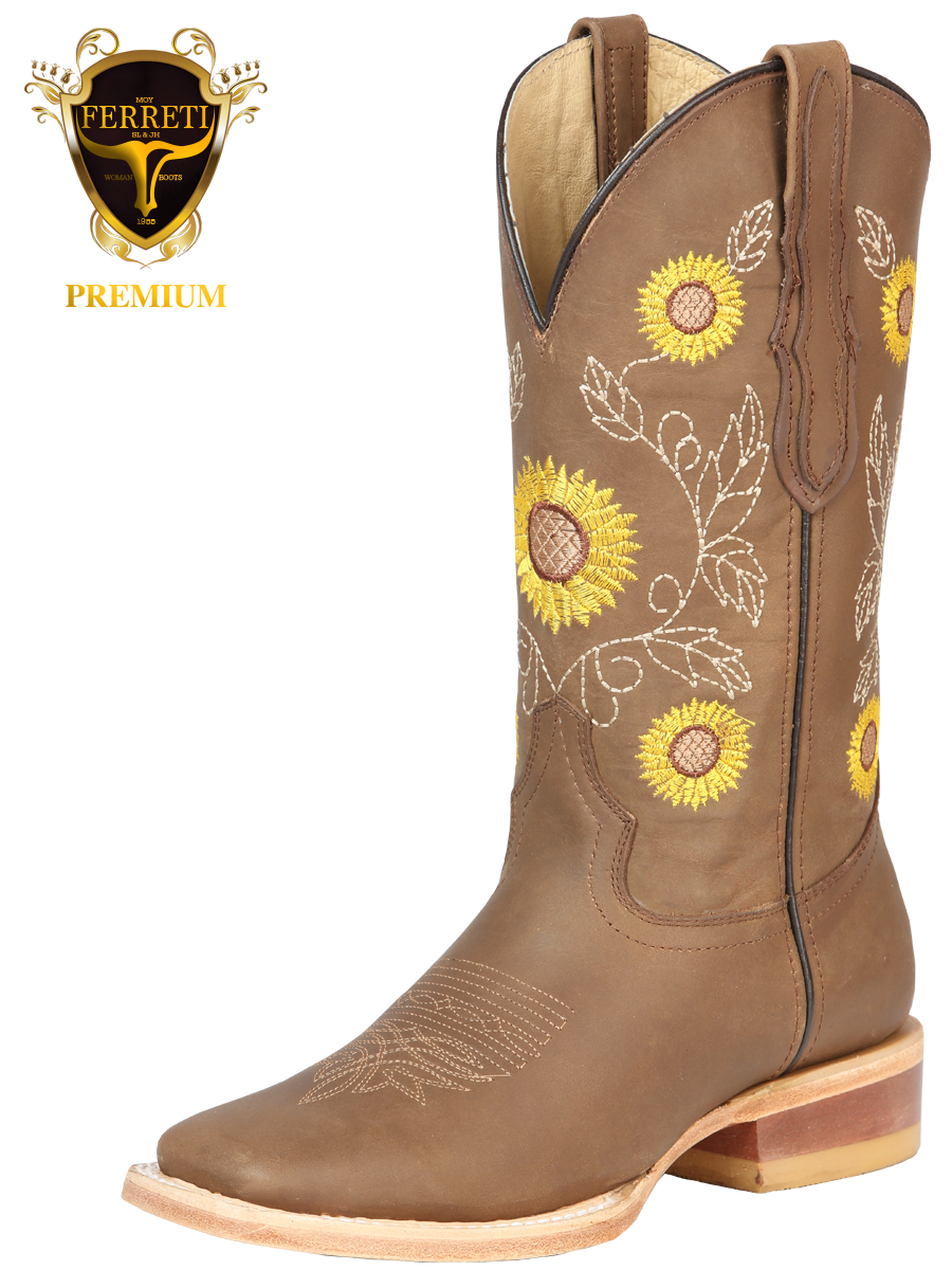 Bota Vaquera FERRETI PREMIUM para Dama Original Horma Texas FT12 Tan