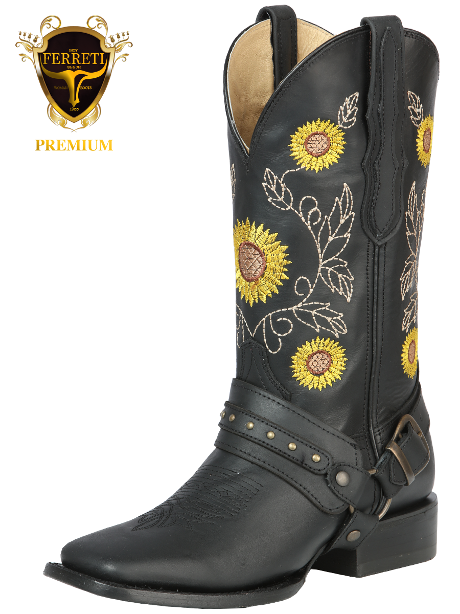 Bota Vaquera FERRETI PREMIUM para Dama Original Horma Texas FT12 Negra